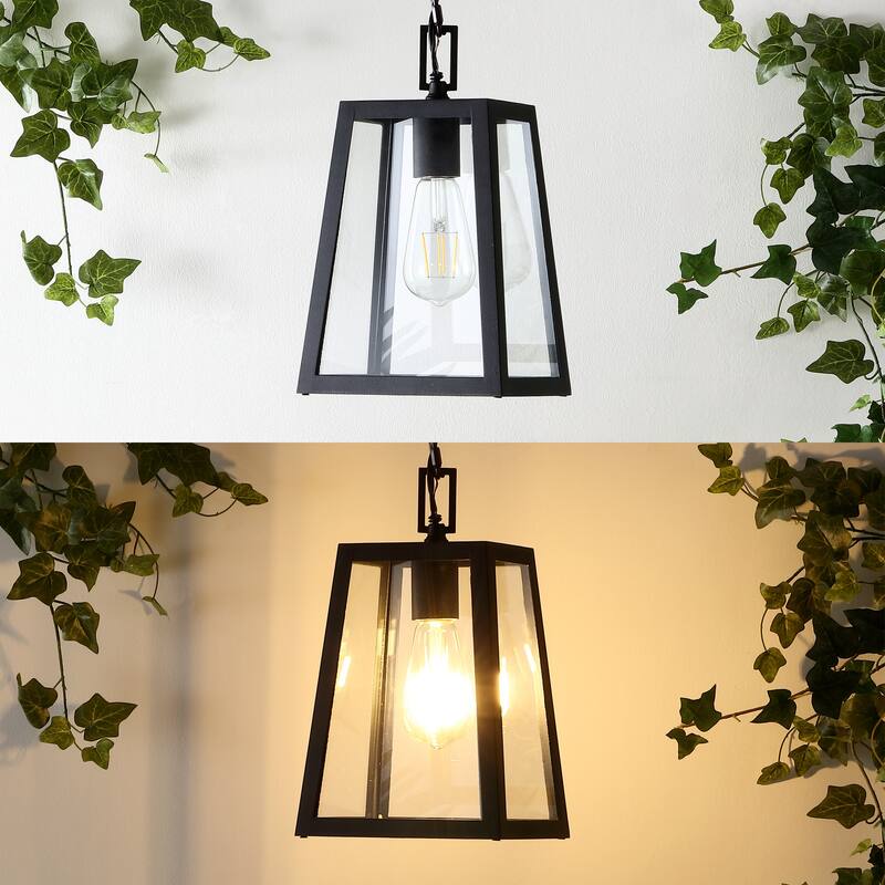Boston 6.75" 1-Light Farmhouse Industrial Iron/Glass Outdoor LED Pendant, Black/Clear by JONATHAN Y