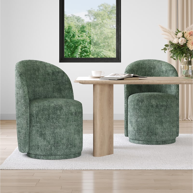 23.5" Wide Swivel Side Chair for Dining Room, Living Room - Set of 2 - Green-Chenille