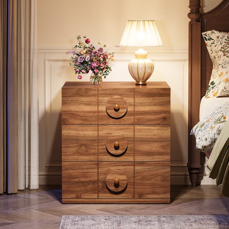 3 Drawers Nightstand with Solid Handles, Modern Night Stand for Bedroom