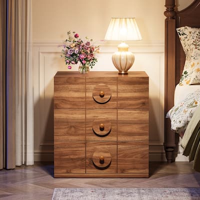 Modern Nightstand with 3 Drawers, Wood Bedside Table with Solid Handles