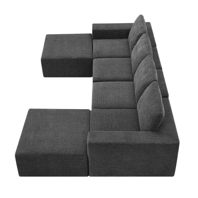 110*72" Modular U Shaped Sofa with Ottomans, Dark Gray Chenille, No Assembly