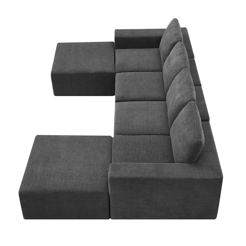 Modular U-Shaped Sectional Sofa with 2 Ottomans, Chenille Cloud Floor Couch, Fully Compressed Upholstered Sofa