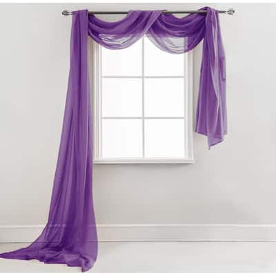 37" x 216" - Purple Sheer Window Scarf Valance Topper Draping Extra Long - 37" x 216"