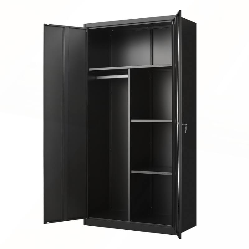 Metal Wardrobe Cabinet with Hanging Rod and Lock