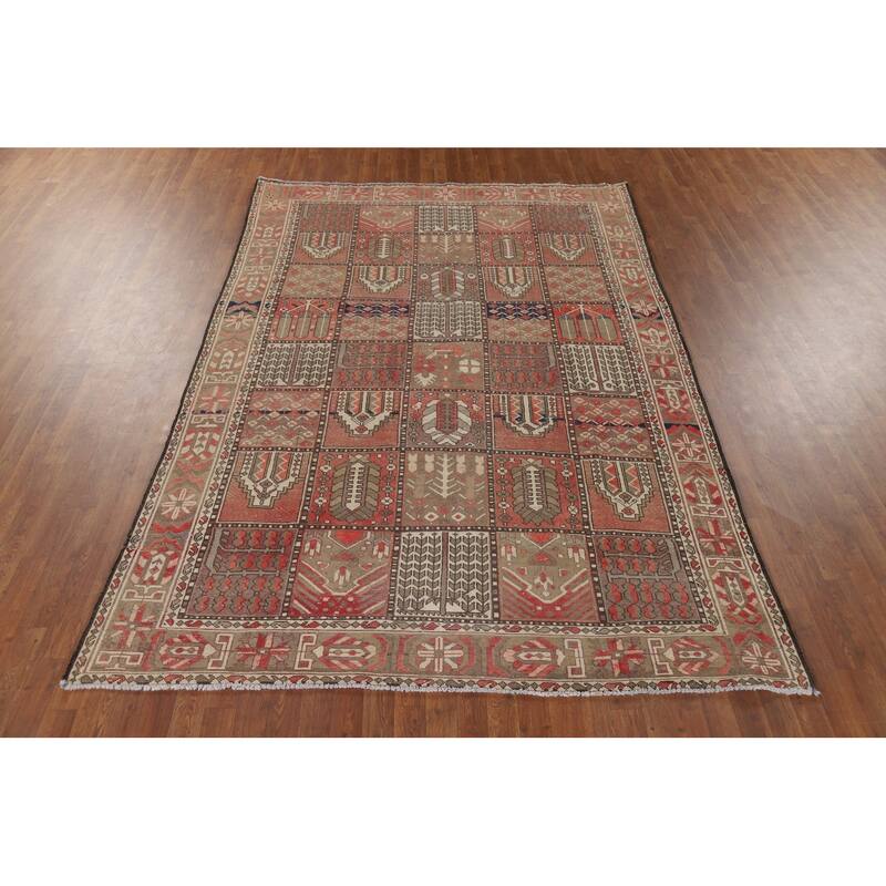 Garden Design Bakhtiari Vintage Persian Rug Hand-Knotted Wool Carpet - 6'8" x 9'10"