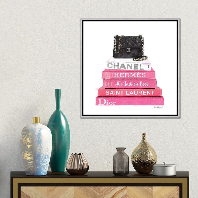 iCanvas "Pink Fashion Books With A Black Bag" by Amanda Greenwood Framed