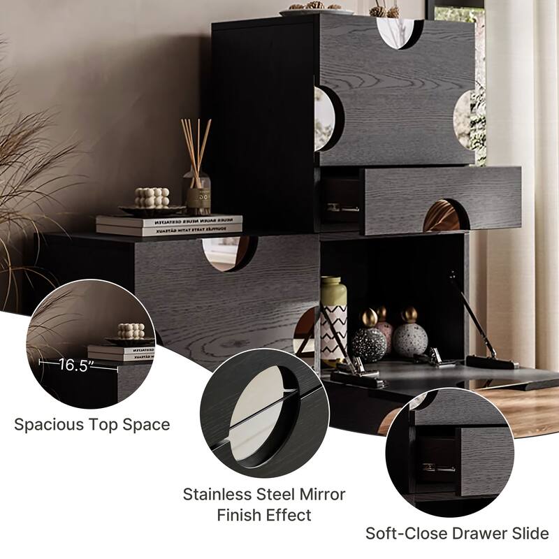 Modern Black freely combinable TV cabinet with storage, Solid Wood, Night Stands & Cabinets, 1-4 Pieces for Optional