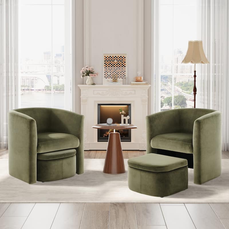 RENEWLINE Sherpa Barrel Chair & Storage Ottoman Set - Plush Compact Accent for Reading Nooks, Cloud-Like Lounge Seat - set of 2 - Green