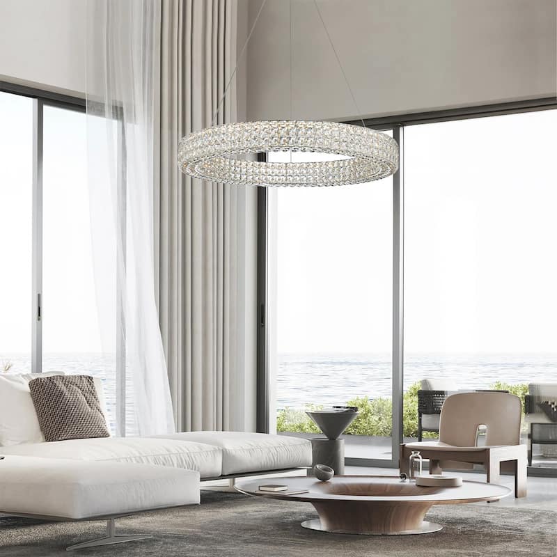 Modern Dimmable LED Crystal Drum Chandelier Glam Ring Lights