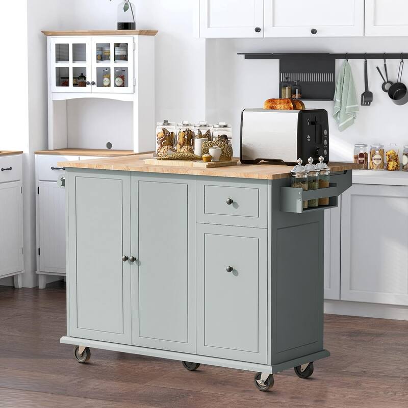 Modern Stylish Wooden Storage Kitchen Island Cart with a Drop Leaf