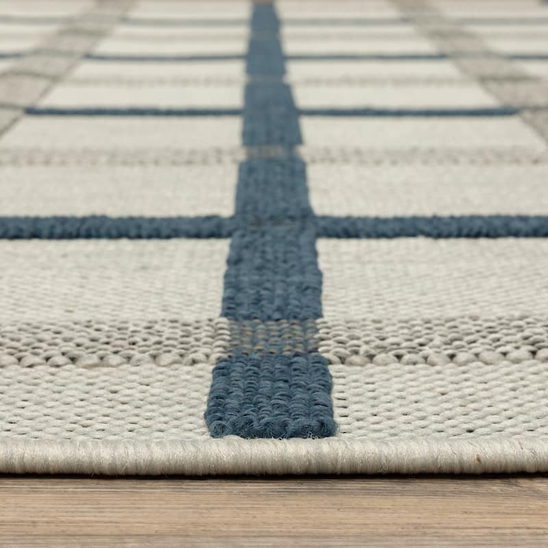 Vista Home Talcot Preppy Plaid Grey/Teal Indoor-Outdoor Area Rug