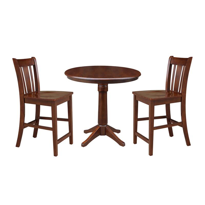 36" Round Pedestal Gathering Height Table With 2 Stools - Espresso - Counter Height