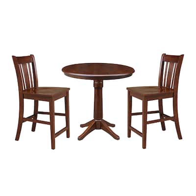 36" Round Pedestal Gathering Height Table With 2 Stools - Espresso