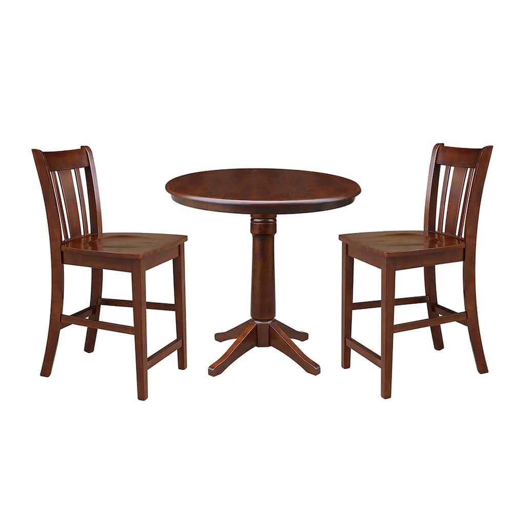 36" Round Pedestal Gathering Height Table With 2 Stools - Espresso