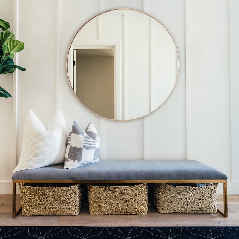 30" Modern Gold Framed Round Decorative Wall Bathroom Vanity Mirror - Gold