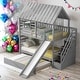 preview thumbnail 1 of 17, Twin Over Twin House Bunk Bed With Trundle And Slide,Storage Staircase Grey