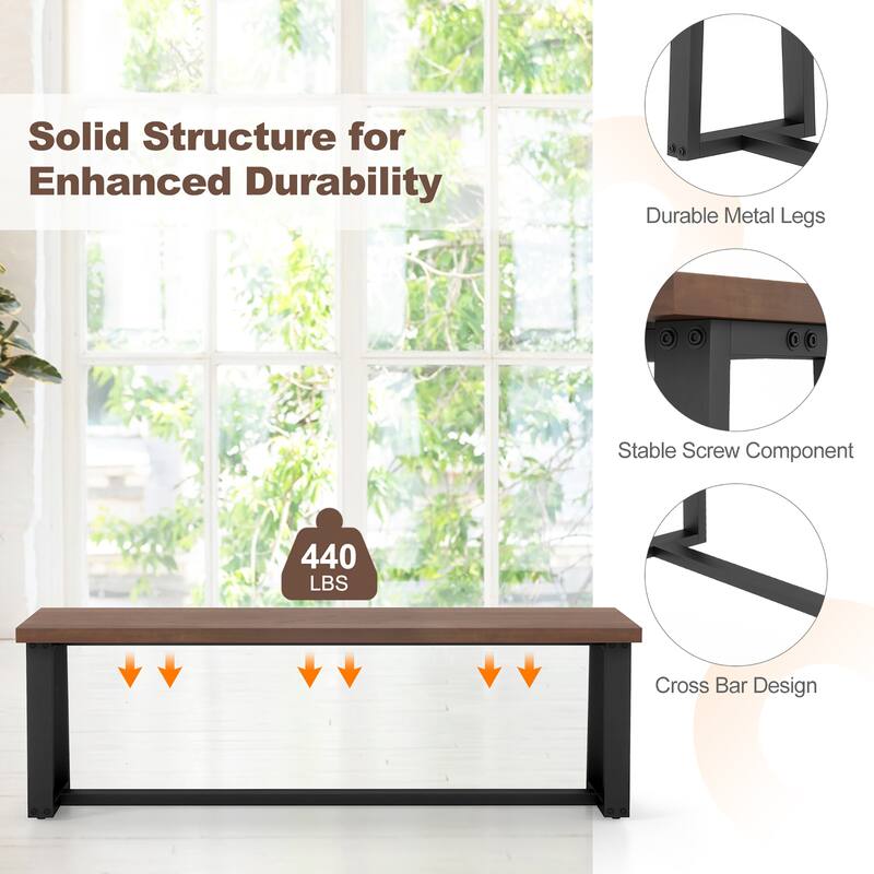 Gymax Set of 2 56.5"L Wood Dining Bench Metal Frame w/ Adjustable
