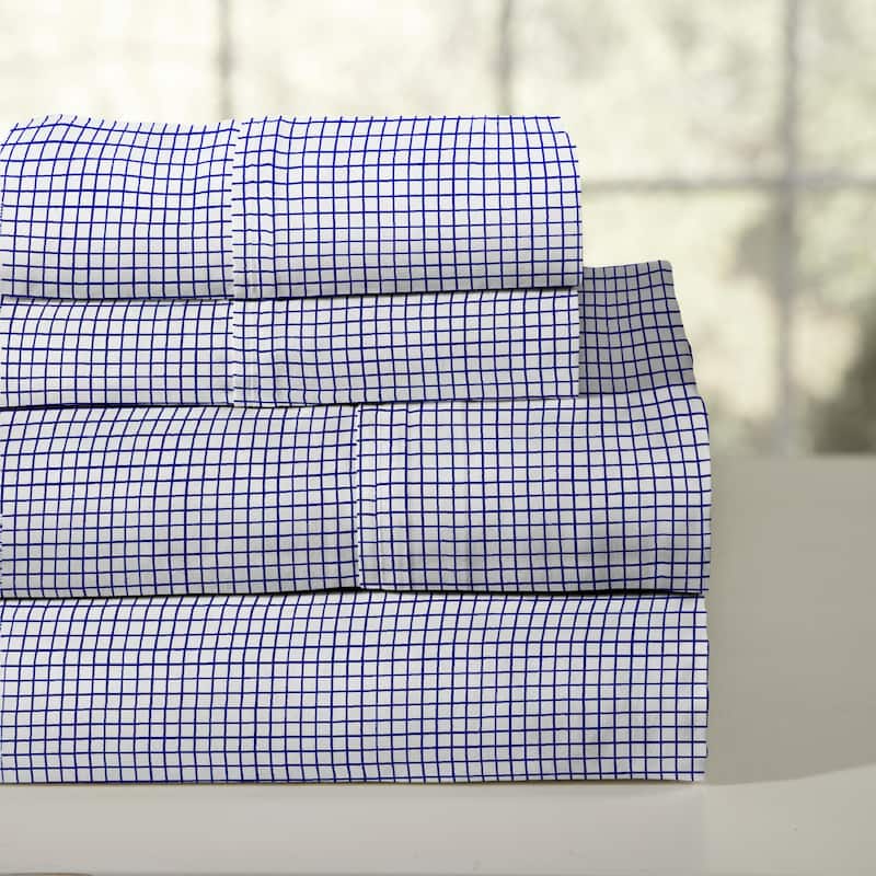 Pointehaven Combed Cotton Percale Crisp Breathable Solid or Printed Sheet Set