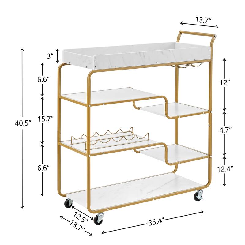 6-Tier Bar Cart, Slide Bar Serving Cart,Wine Cart,Beverage Cart with Wine Rack and Glass Holder,Rolling Drink Trolley