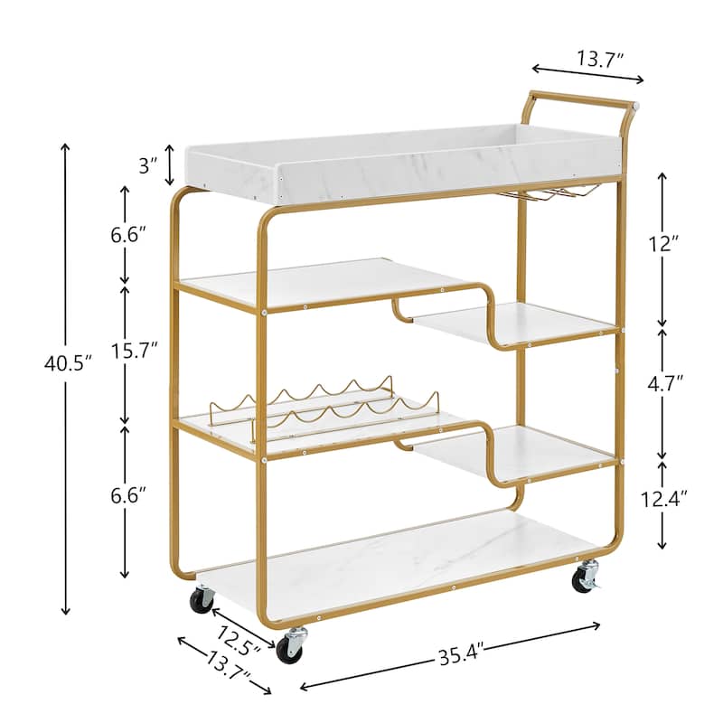 Mobile Bar Cart on Wheels,6-Tier Bar Bar Serving Carts with Wine Rack and Glass Holder for Kitchen,Gold - N/A