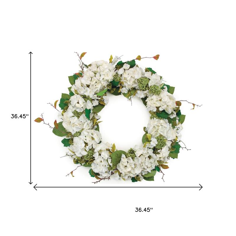 HomeRoots 36" White And Green Hydrangea Artificial Wreath