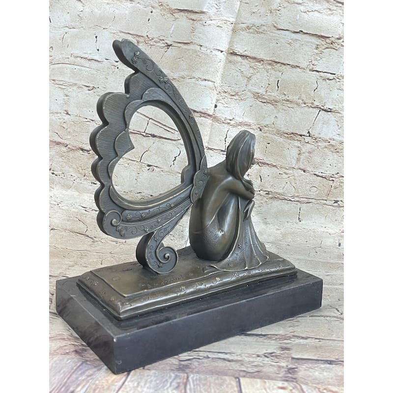 Angel Memorial Picture Holder Frame Bronze Statue Sculpture 19 Inches X 8 Inches