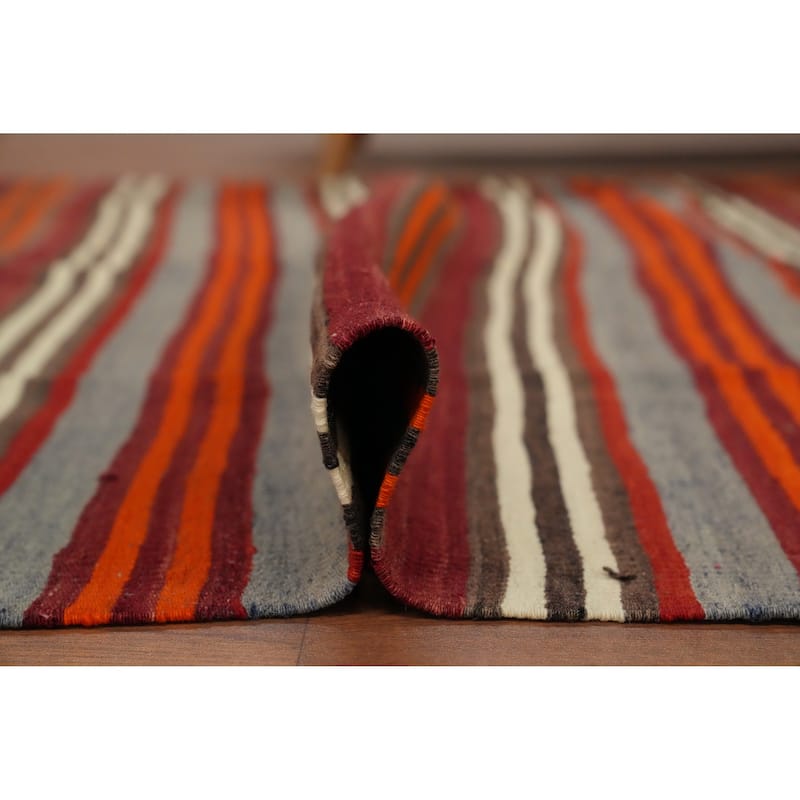 Hand Woven Oriental 100% Wool Carpet Southwestern Geometric Multi-Colored Kilim Area Rug - 11' 0'' X 5' 0''