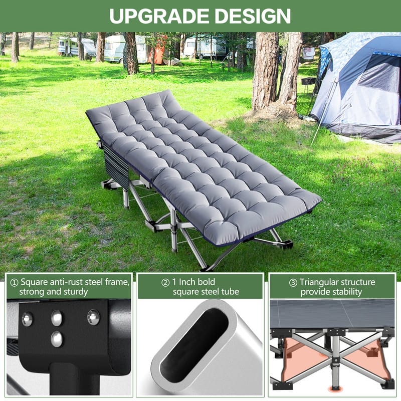 Folding Camping Cot Bed, 1200D Layer Oxford Travel Cots with Carry Bag