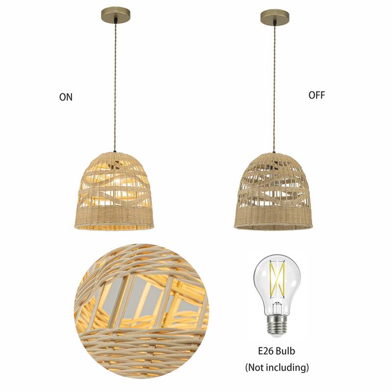 Nala 1-Light Rattan Bell Pendant, Coastal Boho - Handwoven - 12" Wide