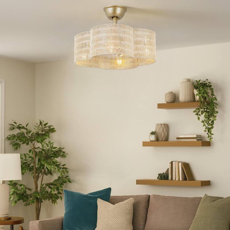 GetLedel 19.7" Scalloped Rattan Ceiling Fan with Remote and Light