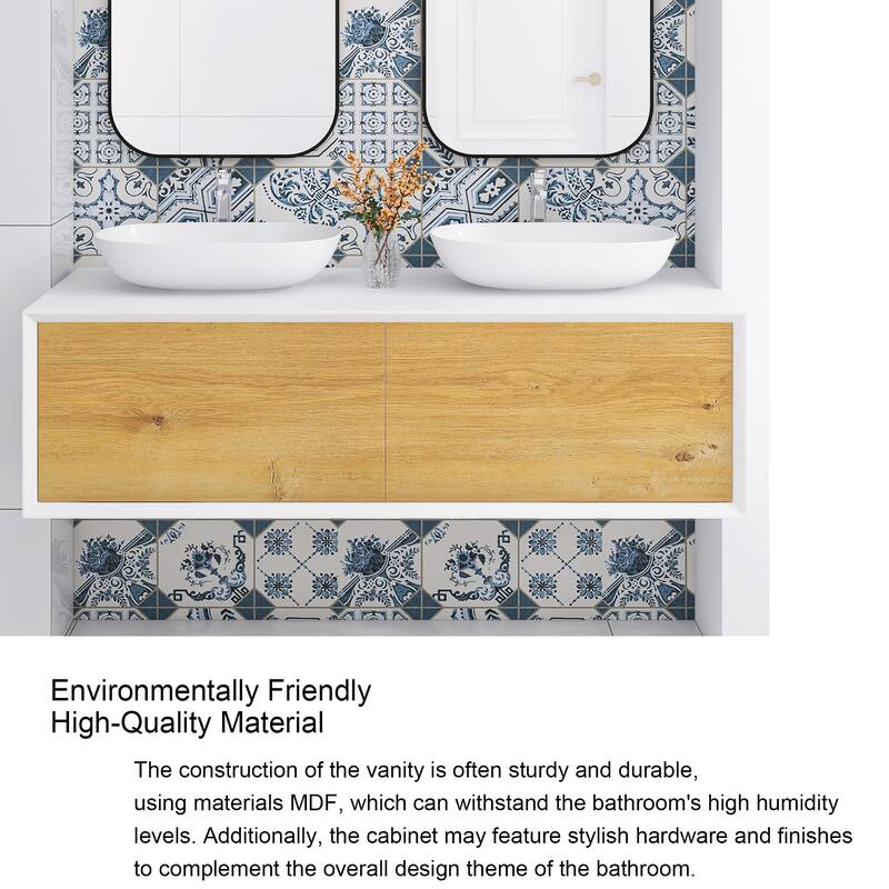 Floating Bathroom Vanity with Solid surface Top in F.OAK and Matte White