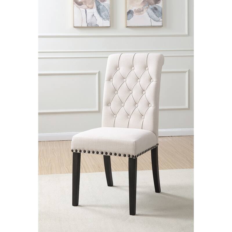 Set of 2 Fabric Upholstered Dining Side Chairs, Beige and Smokey Black