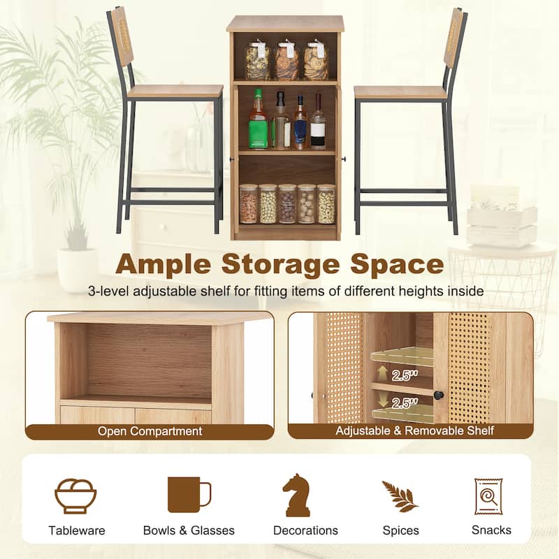 3-Piece Counter Height Kitchen Table and Stools Set with Open Compartment and Adjustable Shelf - 36" × 20" × 36"