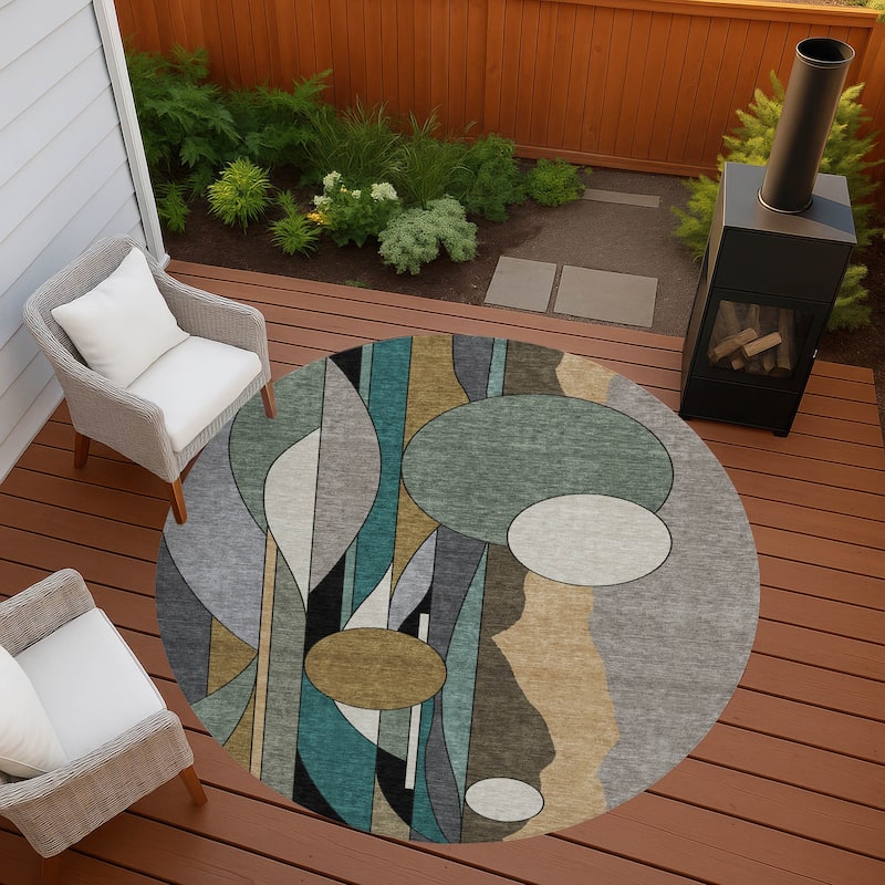 Machine Washable Indoor/ Outdoor Contemporary Retro Chantille Rug - Taupe - 8' x 8'