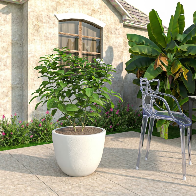 Dahlia Tapered Round Planter Pot in Fiberstone MGO Clay with Drainage for Indoor Outdoor Patio Balcony, Garden, or Living Room