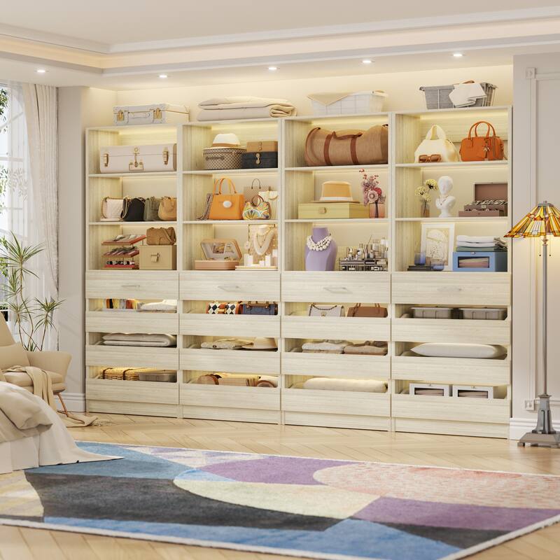 21.3'' W Closet System with 4 Wooden Drawers, 1.78FT Walk-in Closet Organizer Wardrobe with Adjustable Open Shelves - White Oak - Set of 4 (85.2'' W)