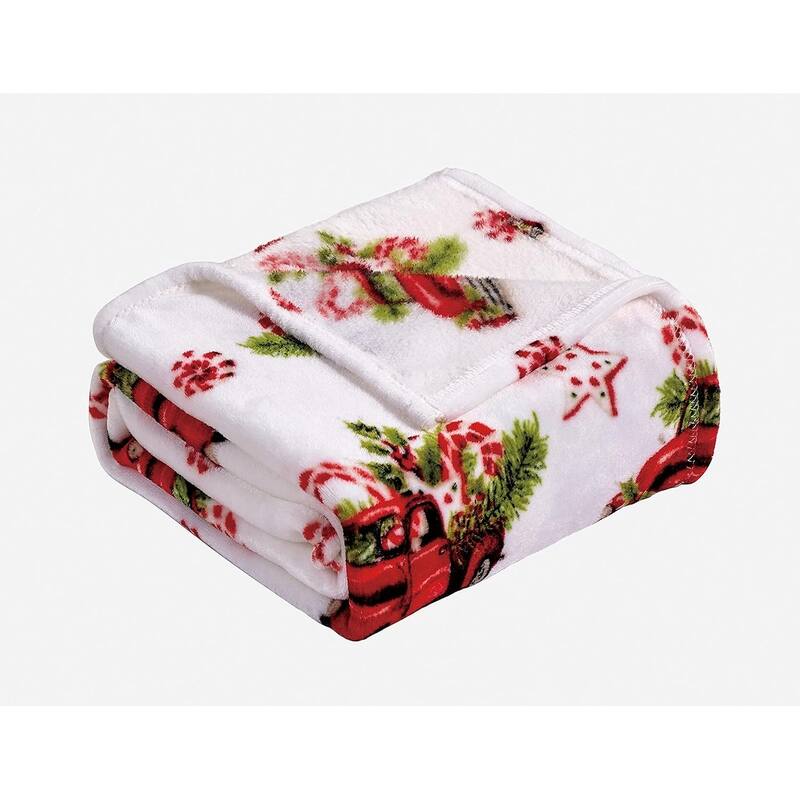 NobleHouse Happy Holidays Microplush Throw Blanket (50'' x 60'') - Red Pickup Truck