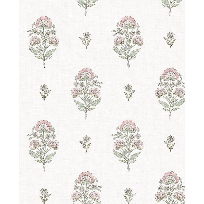 NextWall Floral Spot Peel and Stick Wallpaper - 20.5 in W x 18 ft. L - Blush & Basil