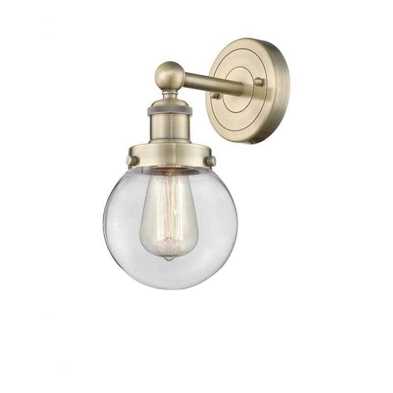 Innovations Lighting 616-1W-10-7 Beacon Sconce Beacon 10" Tall Wall - Antique Brass / Clear