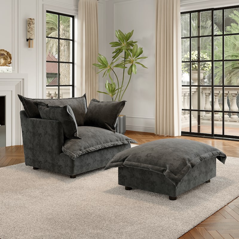 Modern Cloud Chaise Longue Accent Chair with Ottoman set