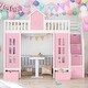 preview thumbnail 2 of 9, Pink Twin Size Bunk Bed with Changeable Table, Loft Bed Turn into Upper Bed and Down Desk