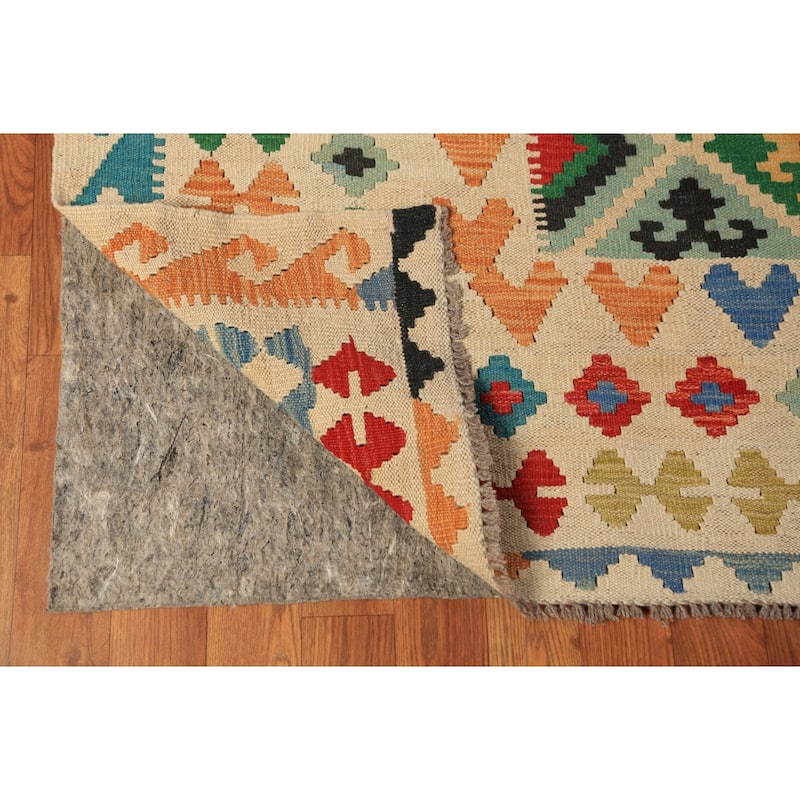 Geometric Trellis Kilim Oriental Rug Hand-Woven Tribal Wool Carpet - 8'9"x 11'4"