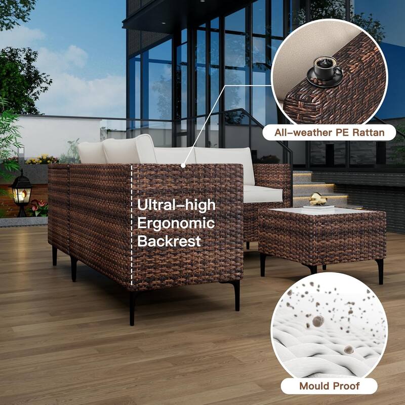 4-Piece Patio Sectional Sofa Set with Coffee Table and Storage Box