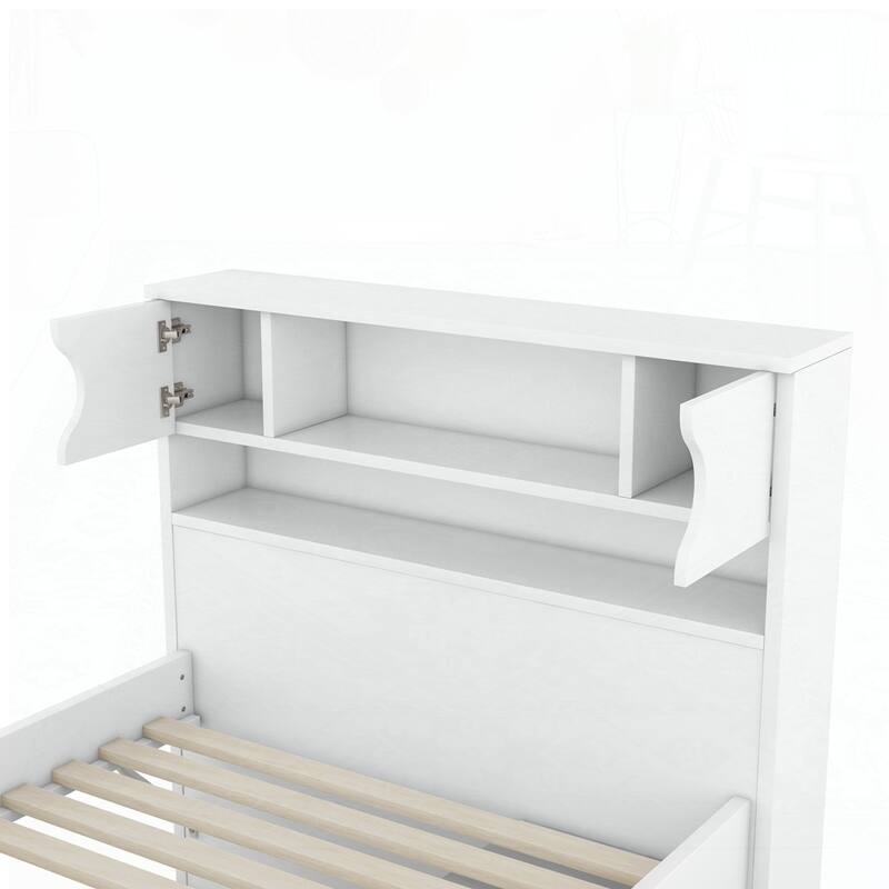 Captain Platform Bed Frame with Storage Bookcases and Shelves