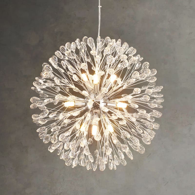 9/12-Light Modern Glam Linear Sputnik Starburst Beaded Crystal Chandelier Firework Kitchen Island Pendant - 9-Light - Chrome