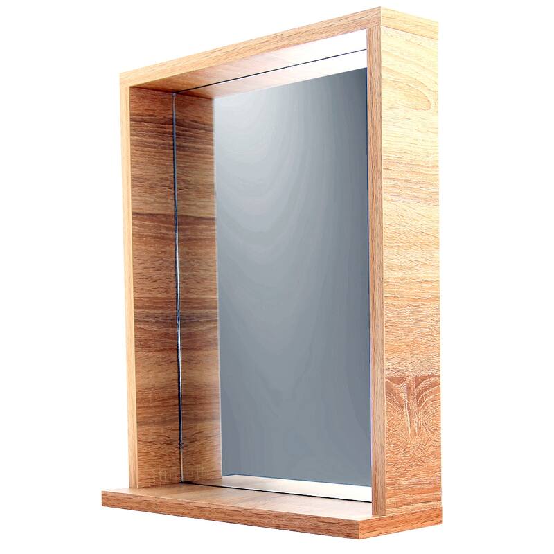 Wall Vanity and Mirror Set with Drain & Faucet - Oak