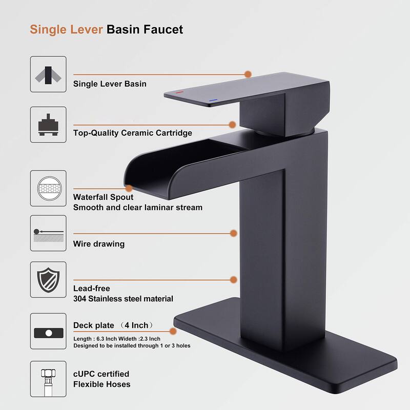 PROOX Bathroom Waterfall Faucet Single Handle with Drain Assembly