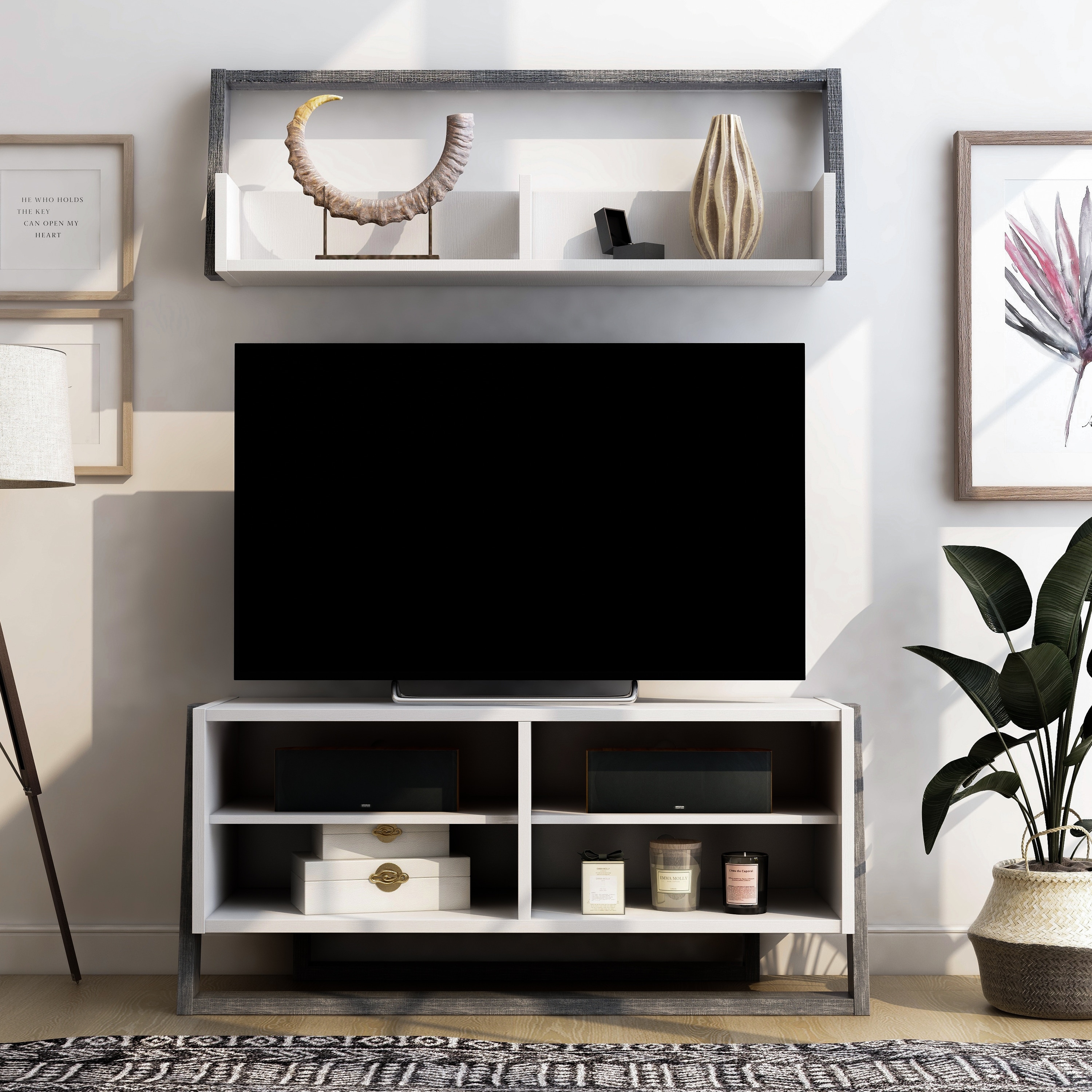Furniture of America Isabelle Modern 2-Piece TV Console And Floating Shelf Set