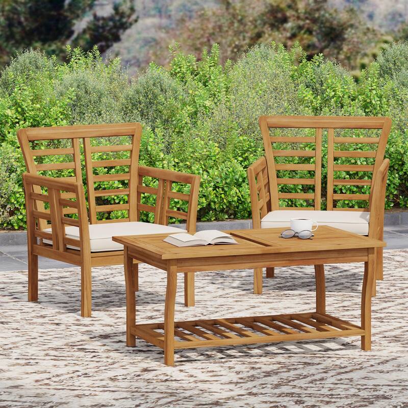 Anmytek 3 Piece Modern Acacia Wood Outdoor Patio Seating Set Weather Resistant