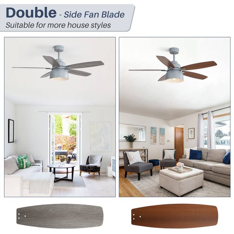 52-Inch Premium Cement Gray Ceiling Fan With Light,E26 Bulb Included,Remote Control,DC Motor,5 Plywood Blades